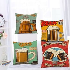 Oktoberfest Beer Double Side Cushion Cover 4PC Soft Decorative Square Throw Pillow Cover Cushion Case Pillowcase for Sofa Bedroom Superior Quality Machine Washable Lightinthebox