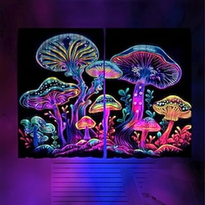Blacklight Window Curtain UV Reactive Glow in the Dark Trippy Misty Mushroom Nature Landscape for Living Room Bedroom Kid's Room Decor Lightinthebox