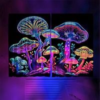Blacklight Window Curtain UV Reactive Glow in the Dark Trippy Misty Mushroom Nature Landscape for Living Room Bedroom Kid's Room Decor Lightinthebox - thumbnail
