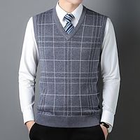 Men's Sweater Vest Knitwear Ribbed Knit Knitted Print Plaid  Check V Neck Fashion Streetwear Daily Wear Vacation Clothing Apparel Fall  Winter Black Dark Navy M L XL Lightinthebox - thumbnail