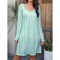 Women's Casual Dress T Shirt Dress Tee Dress Stripe Print Crew Neck Mini Dress Streetwear Street Holiday Long Sleeve Loose Fit Blue Purple Green Spring S M L XL 2XL Lightinthebox - thumbnail
