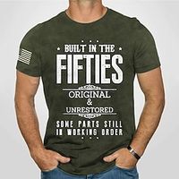 Men's Unisex T shirt 3D Print Graphic Prints Letter Crew Neck Street Daily Print Short Sleeve Tops Casual Designer Big and Tall Built In The Fifties Black Army Green Dark Gray Lightinthebox - thumbnail