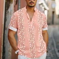Men's Casual Shirt Daily Vacation Summer Spring Stand Collar Short Sleeve Pink S, M, L Polyester Shirt Lightinthebox
