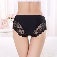 Women Sexy Lace Ice Silk Seamless Panties Hollow Out Embroidered Underwear