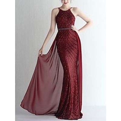 Mermaid  Trumpet Evening Gown Elegant Dress Formal Sweep  Brush Train Sleeveless Spaghetti Strap Chiffon with Glitter Pleats 2023 Lightinthebox