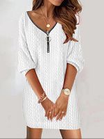 Women's Autumn And Winter Simple Solid Color V-neck Knitted Long-sleeved Dress