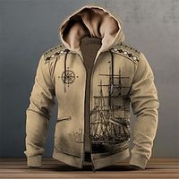 Graphic Sailboat Men's Daily 3D Printing Hoodie Holiday Vacation Going out Hoodies Black Blue Hooded Print Fall  Winter Designer Hoodie Sweatshirt Lightinthebox - thumbnail