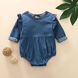 Baby Girls' Vintage Blue Solid Colored Long Sleeve Bodysuit Blue miniinthebox