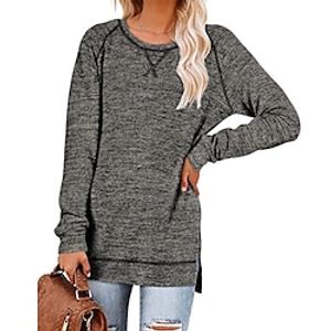 T shirt Tee Women's Black Light Grey Dark Gray Solid  Plain Color Split Daily Fashion Round Neck Regular Fit S Lightinthebox