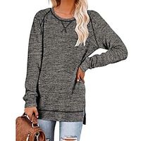 T shirt Tee Women's Black Light Grey Dark Gray Solid  Plain Color Split Daily Fashion Round Neck Regular Fit S Lightinthebox - thumbnail