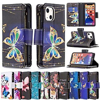 Phone Case For Apple Back Cover iPhone 12 Pro Max 11 SE 2020 X XR XS Max 8 7 Card Holder Shockproof Dustproof Graphic Butterfly Flower PU Leather miniinthebox
