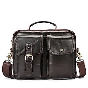 Men's Bags Nappa Leather Cowhide Briefcase Zipper Daily Handbags Dark Coffee Lightinthebox