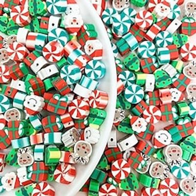 50 Pcs Christmas Handmade Polymer Clay Beads 10mm Polymer Clay Spacer Beads for Women Girls Jewelry Making DIY Charms Bracelet Necklace Hair Clip Accessories Handmade Craft miniinthebox
