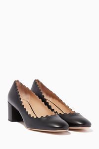 Black Leather Scallop Lauren Pumps