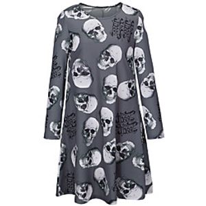 Women's A Line Dress Knee Length Dress Gray Long Sleeve Print Print Fall Winter Round Neck Casual Halloween 2021 S M L XL XXL miniinthebox