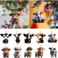 10pcsset Christmas Tree Ornaments Cow Hanging Decorations Cute Cow Christmas Ornament 2023 New 2D Acrylic Crafts Hanging Ornament New Year Festive Party Supplies Room Hanging Decor Lightinthebox - thumbnail