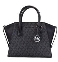 Michael Kors Avril Small Black PVC Leather Top Zip Satchel Crossbody Bag Purse (881781)