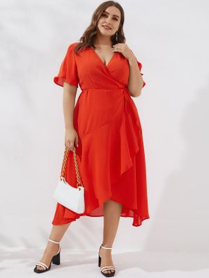 YOINS Plus Size Tie-up Design V-neck Dress YOINS Plus Size Tie-up Design V-neck Dress