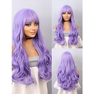 Cosplay Costume Wig Synthetic Wig Wavy Deep Wave Neat Bang Wig 24 inch Bright Purple Synthetic Hair Women's Purple miniinthebox