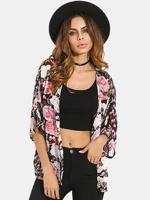 Loose Floral Batwing Short Sleeves Chiffon Cardigans For Women