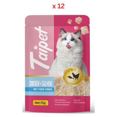 Taipet Cat Wet Food Pouch Chicken & Salmon in Broth-70g Pack Of 12