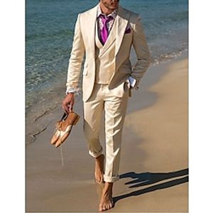 Beige Men's Beach Wedding Suits Solid Colored 3 Piece Daily Plus Size Single Breasted Two-buttons Spring/Summer 2023 miniinthebox