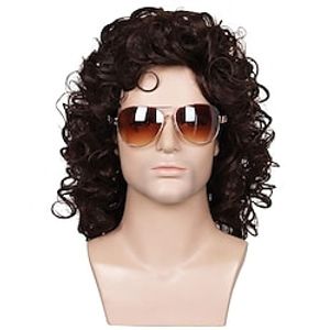 70s 80s costume wig rock wig Synthetic Wig Curly Layered Haircut Wig Short Brown Synthetic Hair Men's Cosplay Party Fashion Brown (Only Wig Without Glasses) Lightinthebox