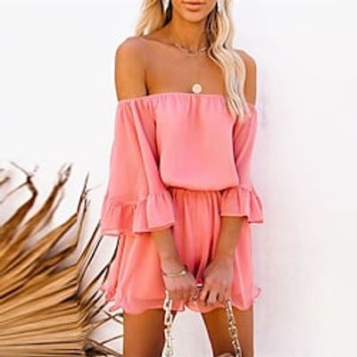 Women's Romper Ruffle Solid Color Off Shoulder Casual Street Daily Regular Fit Half Sleeve White Black Pink S M L Spring Lightinthebox Women's Romper Ruffle Solid Color Off Shoulder Casual Street Daily Regular Fit Half Sleeve White Black Pink S M L Spring Lightinthebox