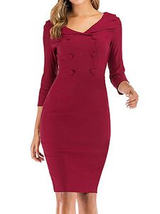 Pure Color Slim V-Neck Long Sleeve Dress