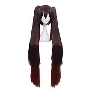 linna hutao cosplay wig long brown ponytails straight gradient synthetic hair for halloween party with wig cap Lightinthebox