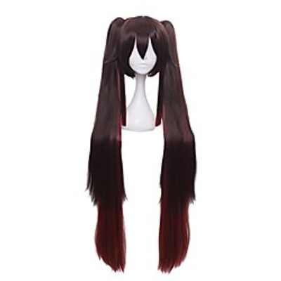 linna hutao cosplay wig long brown ponytails straight gradient synthetic hair for halloween party with wig cap Lightinthebox