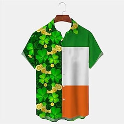 Four Leaf Clover Casual Men's Shirt Daily Wear Going out Weekend Autumn  Fall Turndown Short Sleeves Army Green, Blue, Mint Green S, M, L 4-Way Stretch Fabric Shirt St. Patrick Lightinthebox