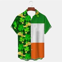 Four Leaf Clover Casual Men's Shirt Daily Wear Going out Weekend Autumn  Fall Turndown Short Sleeves Army Green, Blue, Mint Green S, M, L 4-Way Stretch Fabric Shirt St. Patrick Lightinthebox - thumbnail