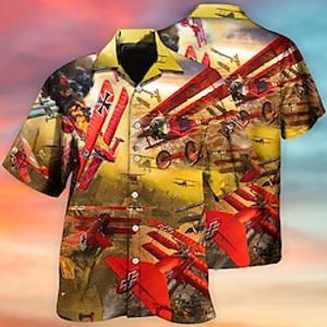 Men's Shirt Summer Hawaiian Shirt Graphic Prints Airplane Turndown Yellow Casual Holiday Short Sleeve Button-Down Print Clothing Apparel Tropical Fashion Hawaiian Soft miniinthebox