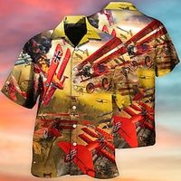 Men's Shirt Summer Hawaiian Shirt Graphic Prints Airplane Turndown Yellow Casual Holiday Short Sleeve Button-Down Print Clothing Apparel Tropical Fashion Hawaiian Soft miniinthebox - thumbnail