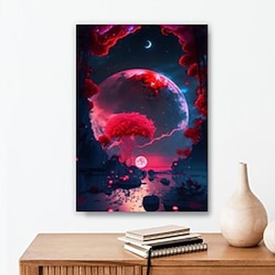 Landscape Wall Art Canvas Pink Moon and Tree of Life Prints and Posters Pictures Decorative Fabric Painting For Living Room Pictures No Frame miniinthebox