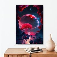 Landscape Wall Art Canvas Pink Moon and Tree of Life Prints and Posters Pictures Decorative Fabric Painting For Living Room Pictures No Frame miniinthebox