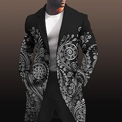 Floral Embossed Relief Pattern Vintage Business Men's Coat Work Wear to work Going out Fall  Winter Turndown Long Sleeve Silver Gold S M L Polyester Weaving Jacket Lightinthebox