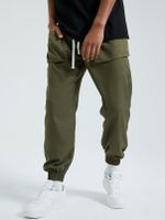 KOYYE Men Plain Utility Drawstring Elastic Waist Casual Pants - thumbnail