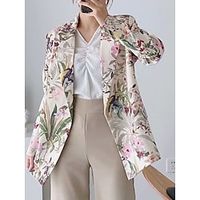 Women's Blazer Outdoor Button Floral Windproof Streetwear Regular Fit Outerwear Long Sleeve Fall Beige S Lightinthebox - thumbnail