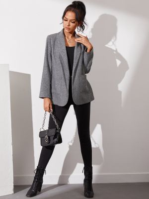 YOINS Grey Pocket Design Lapel Collar Long Sleeves Blazer YOINS Grey Pocket Design Lapel Collar Long Sleeves Blazer