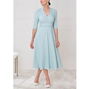 A-Line Mother of the Bride Dress Formal Wedding Guest Elegant V Neck Tea Length Chiffon Half Sleeve with Sash  Ribbon Solid Color 2023 Lightinthebox