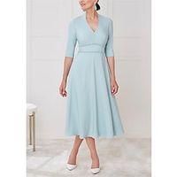 A-Line Mother of the Bride Dress Formal Wedding Guest Elegant V Neck Tea Length Chiffon Half Sleeve with Sash  Ribbon Solid Color 2023 Lightinthebox - thumbnail