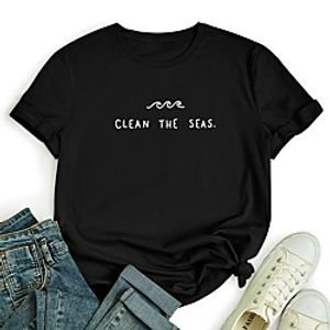 Women's T shirt Letter Print Round Neck Tops 100% Cotton Basic Basic Top White Black Red miniinthebox