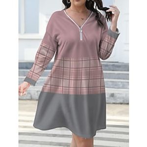 Women's Plus Size Curve Casual Dress Winter Dress Plaid Mini Dress Long Sleeve Print V Neck Fashion Outdoor Pink Blue Fall Winter L XL 2XL 3XL 4XL Lightinthebox