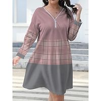 Women's Plus Size Curve Casual Dress Winter Dress Plaid Mini Dress Long Sleeve Print V Neck Fashion Outdoor Pink Blue Fall Winter L XL 2XL 3XL 4XL Lightinthebox - thumbnail