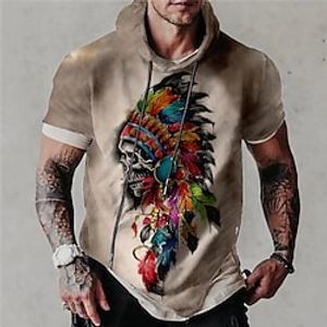 Men's Unisex Pullover Hoodie Sweatshirt Hooded Skull Graphic Prints Print Sports  Outdoor Daily Sports 3D Print Streetwear Designer Casual Hoodies Sweatshirts  Short Sleeve Brown miniinthebox