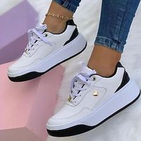 Women's Sneakers Daily Plus Size Winter Platform Round Toe Casual Minimalism PU Leather Lace-up Solid Colored Almond Black Green Lightinthebox - thumbnail