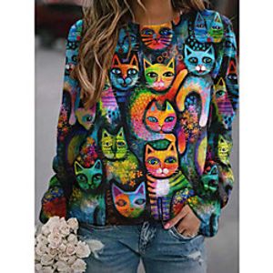 Women's Sweatshirt Pullover Cat Animal Print Daily Sports 3D Print Active Streetwear Hoodies Sweatshirts  Blue miniinthebox