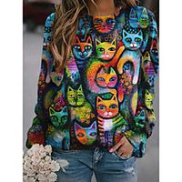 Women's Sweatshirt Pullover Cat Animal Print Daily Sports 3D Print Active Streetwear Hoodies Sweatshirts  Blue miniinthebox - thumbnail